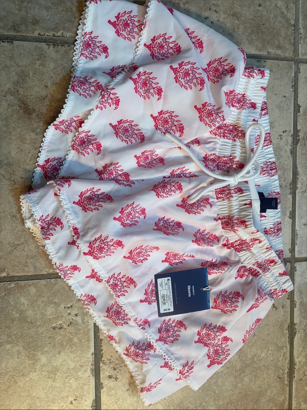 Roller Rabbit White Mini Skirt with Pink Botanical Print